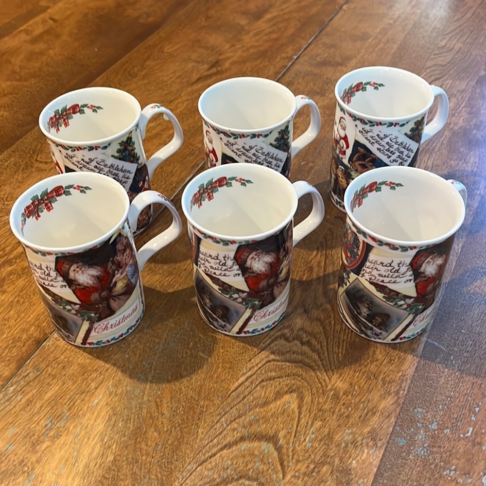 Roy Kirkham fine bone china Christmas time set of 6 mugs vintage 1997